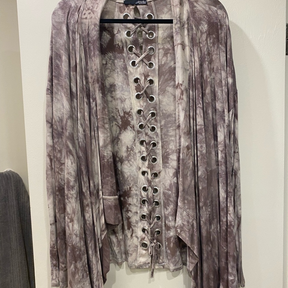 Size L brown and cream tie dye wrap sweater